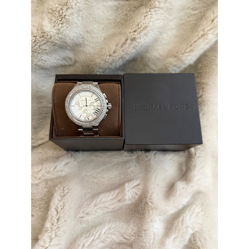 Michael Kors MK3199 Ritz Silver Tone Pave Crystal Chronograph Watch New Battery?